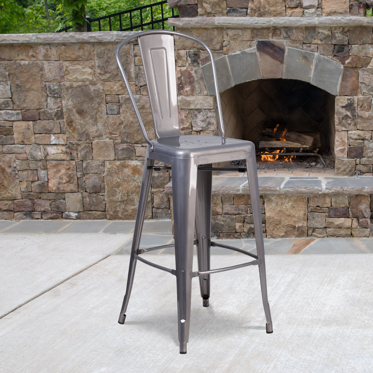 30" High Clear Coated Indoor Barstool with Back - Image 2