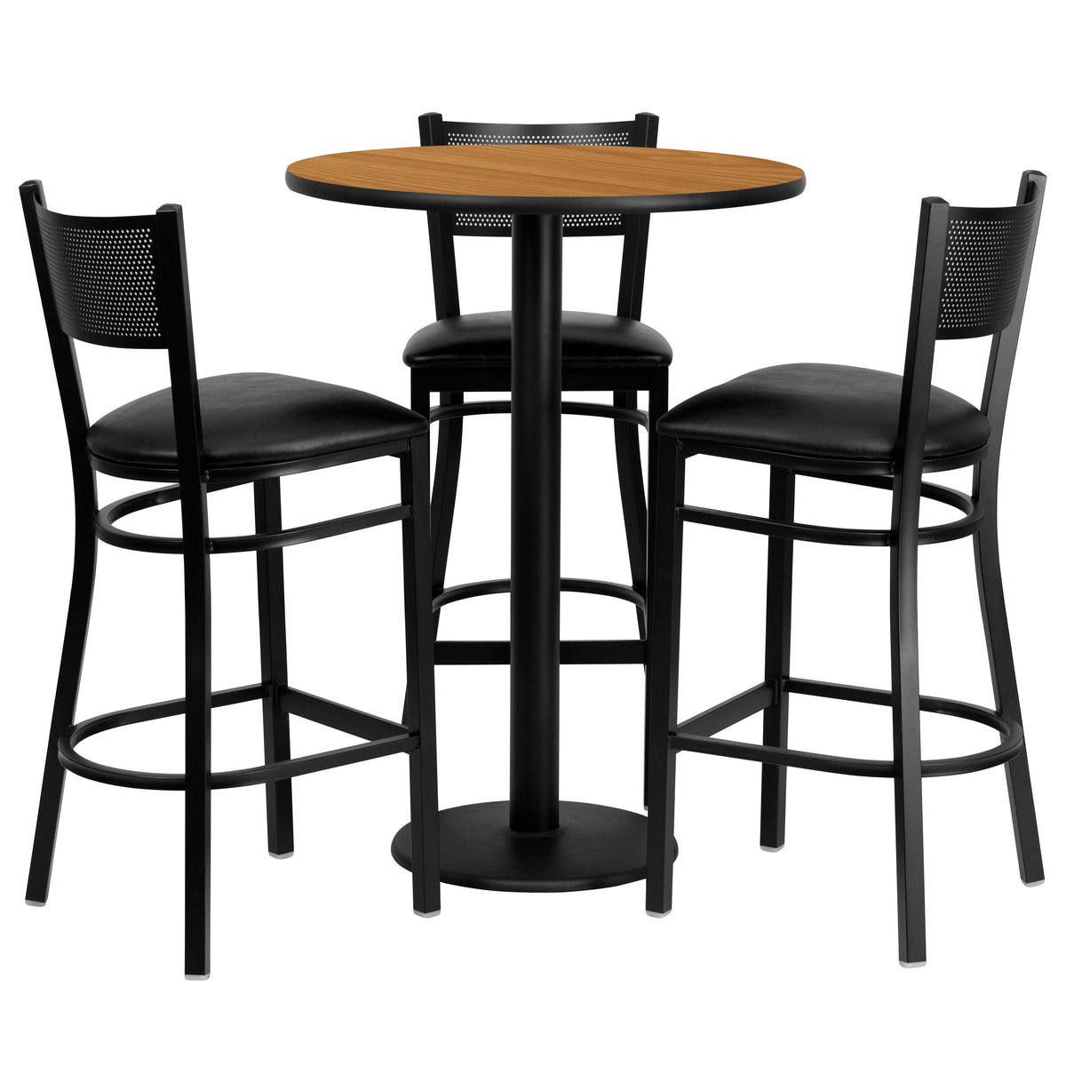 30'' Round Laminate Table Set with 3 Grid Back Metal Barstools - Image 3
