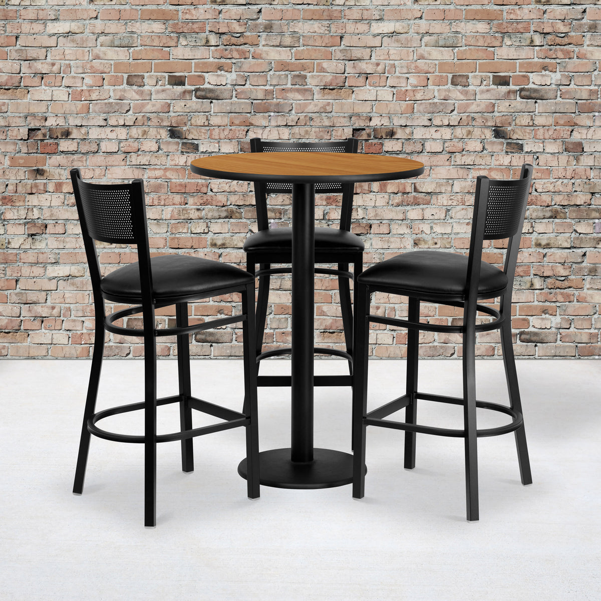 30'' Round Laminate Table Set with 3 Grid Back Metal Barstools - Image 4