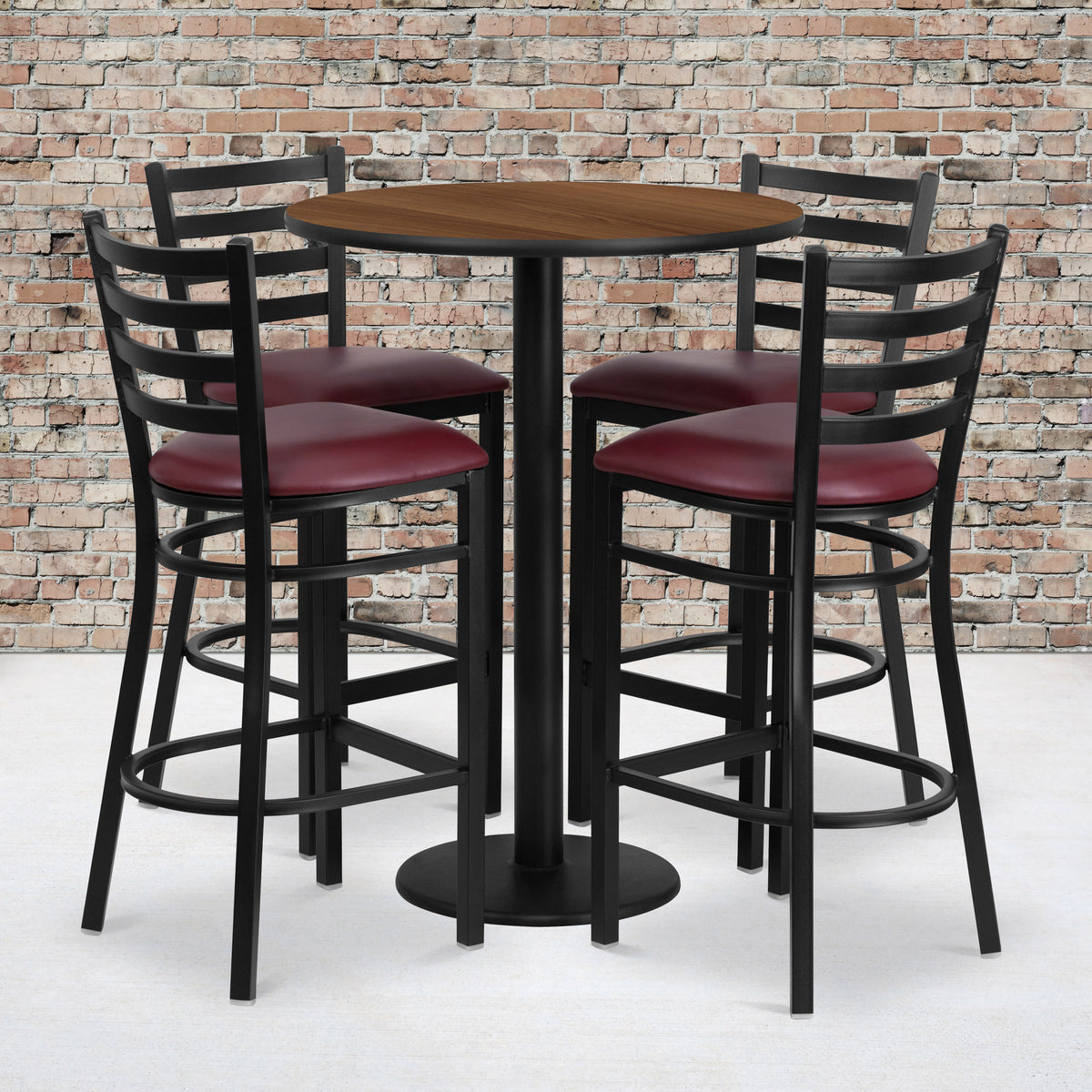 30'' Round Laminate Table Set with Round Base and 4 Ladder Back Metal Barstools - Image 2