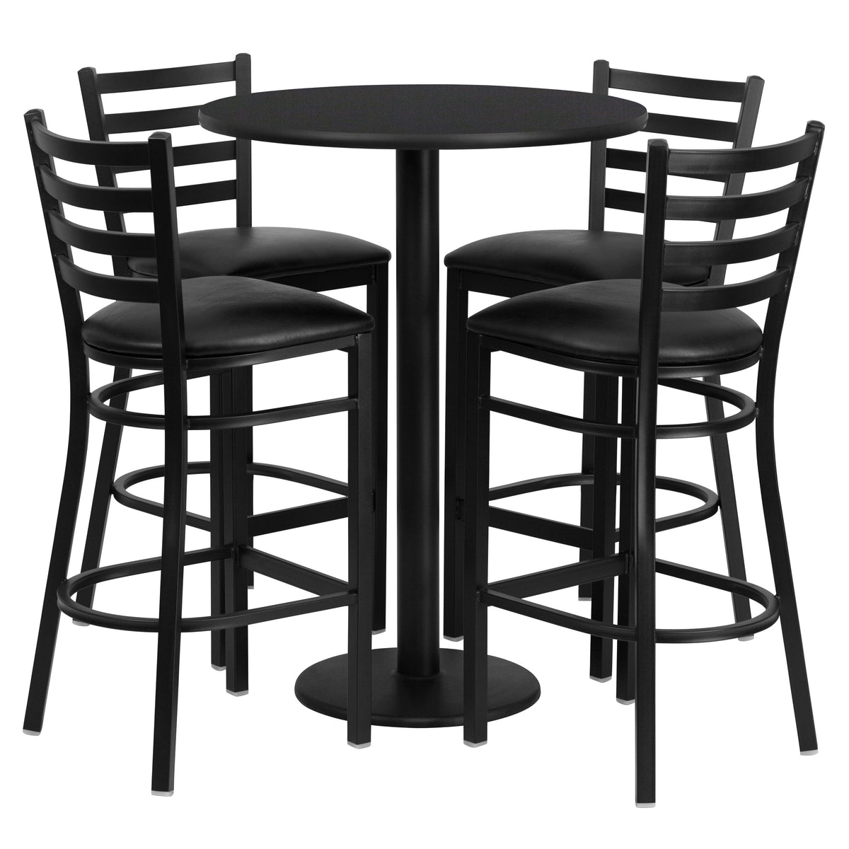 30'' Round Laminate Table Set with Round Base and 4 Ladder Back Metal Barstools - Image 3
