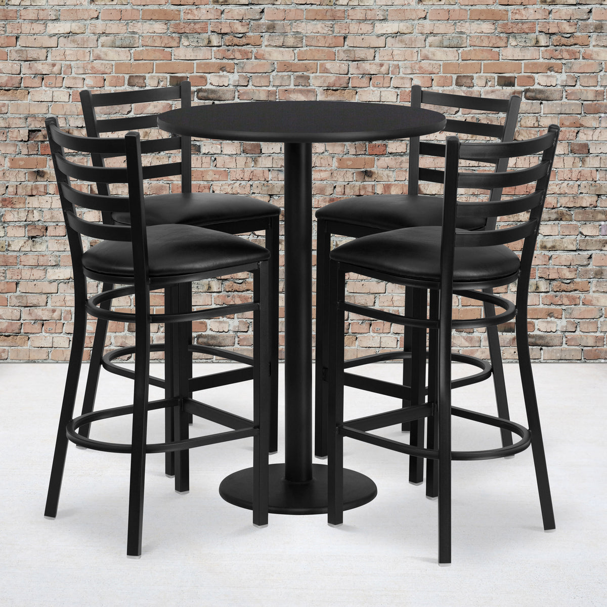 30'' Round Laminate Table Set with Round Base and 4 Ladder Back Metal Barstools - Image 4