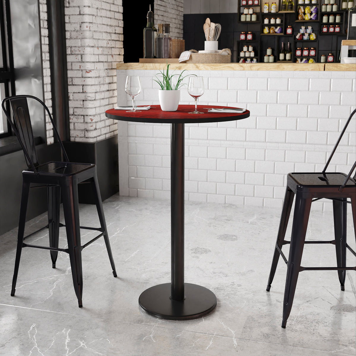30'' Round Laminate Table Top with 18'' Round Bar Height Table Base - Image 2