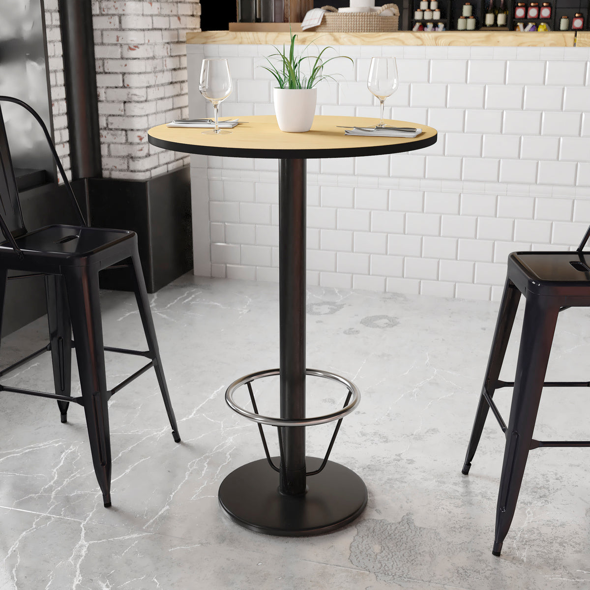 30'' Round Laminate Table Top with 18'' Round Bar Height Table Base - Image 3