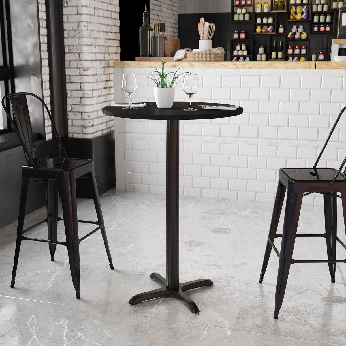 30'' Round Laminate Table Top with 22'' x 22'' Bar Height Table Base - Image 2
