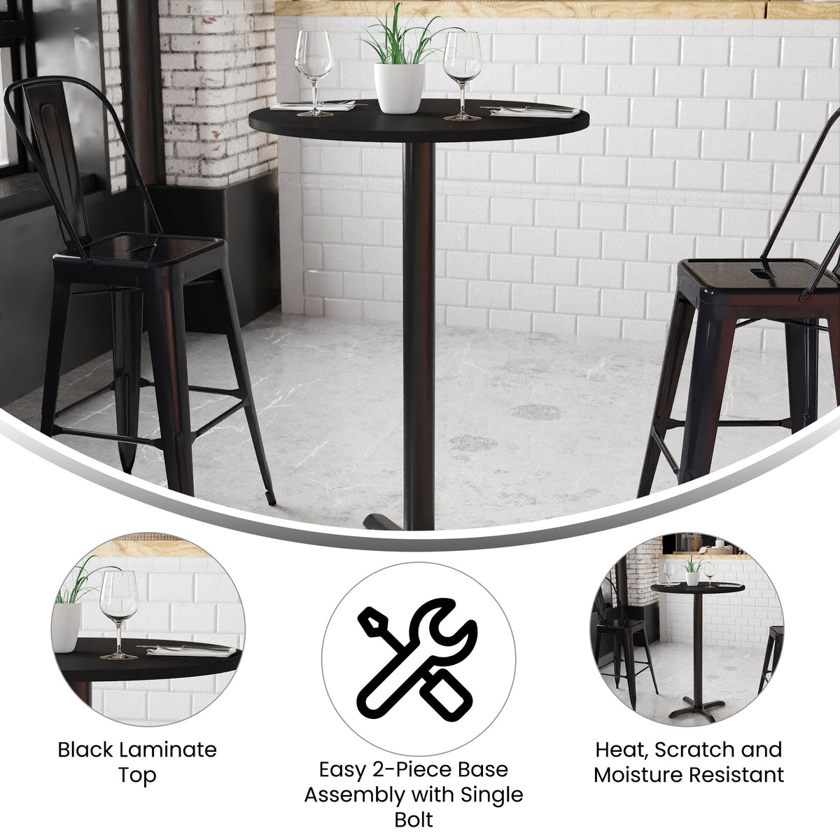 30'' Round Laminate Table Top with 22'' x 22'' Bar Height Table Base - Image 3