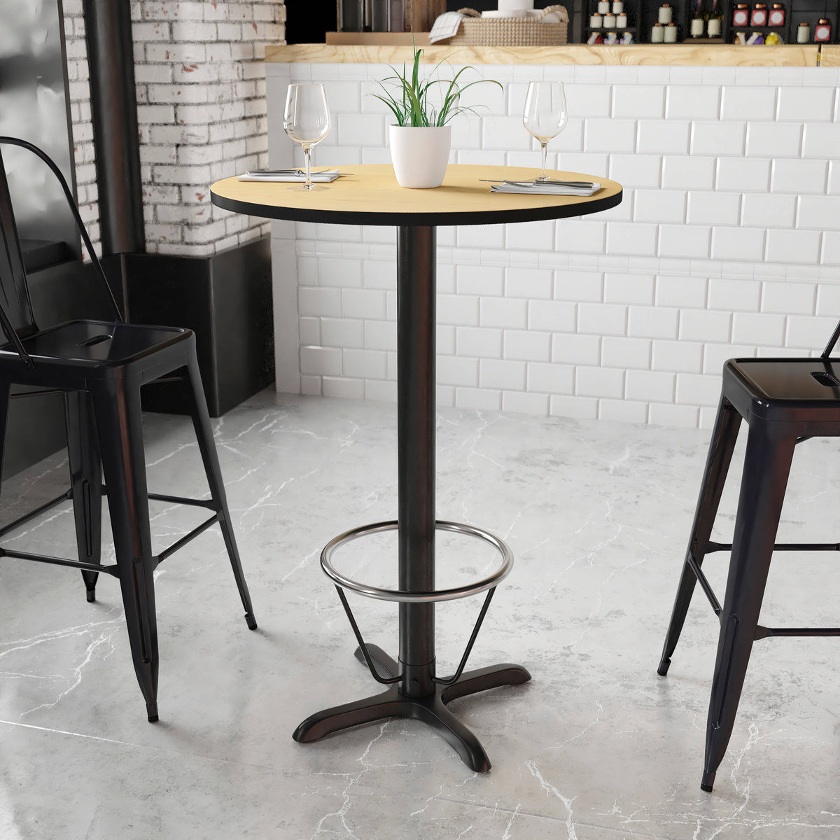 30'' Round Laminate Table Top with 22'' x 22'' Bar Height Table Base - Image 2