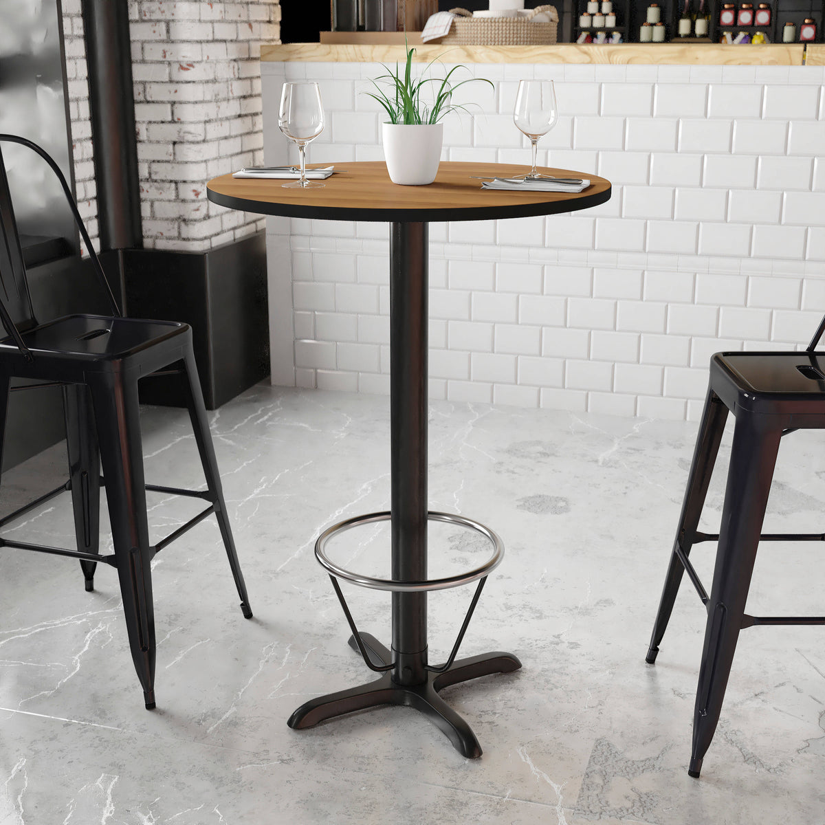 30'' Round Laminate Table Top with 22'' x 22'' Bar Height Table Base - Image 4