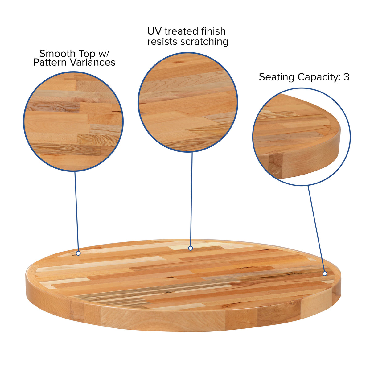 30" Round Butcher Block Style Table Top - Restaurant Table Top - Image 3