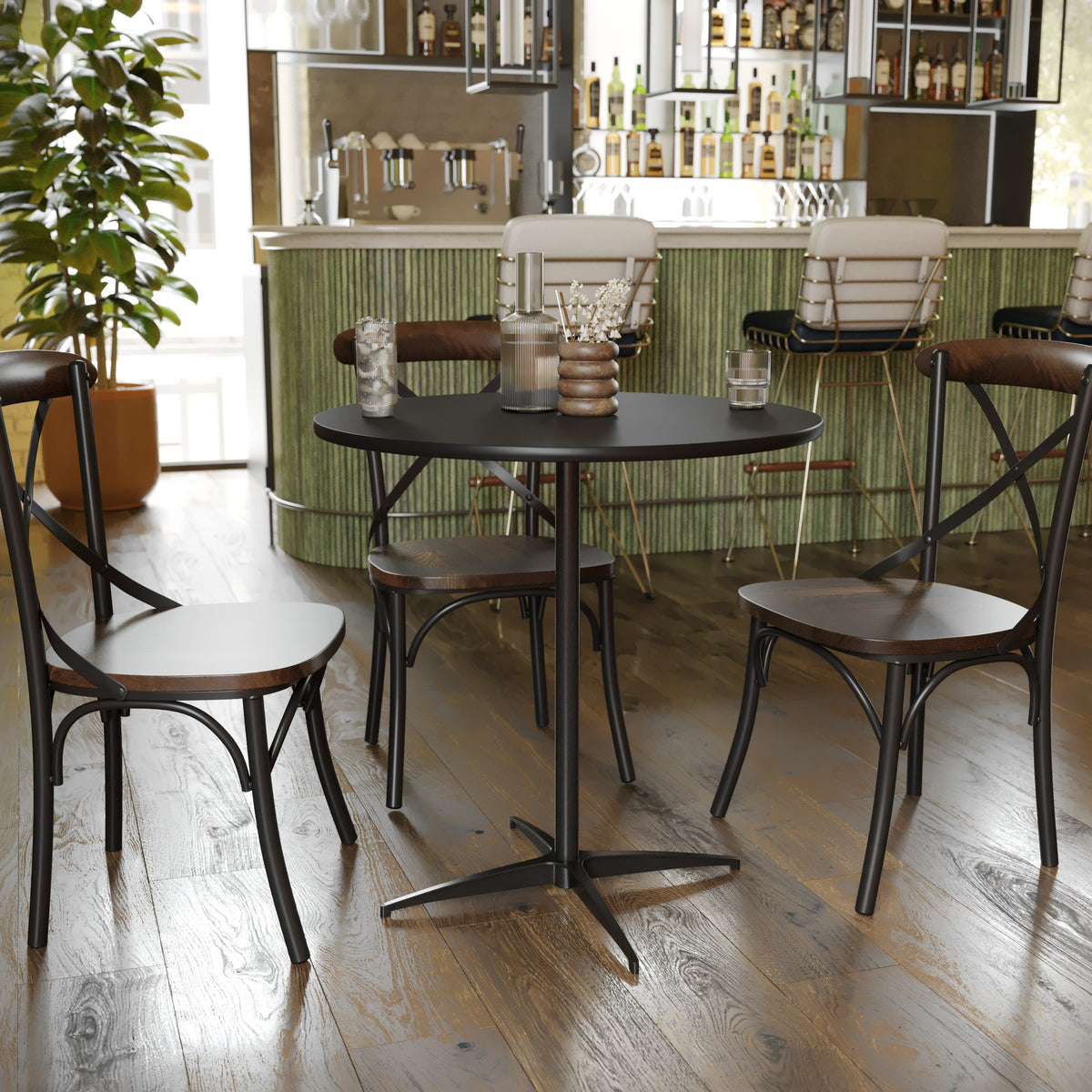 30" Round Wood Cocktail Table with 30" and 42" Columns - Image 2
