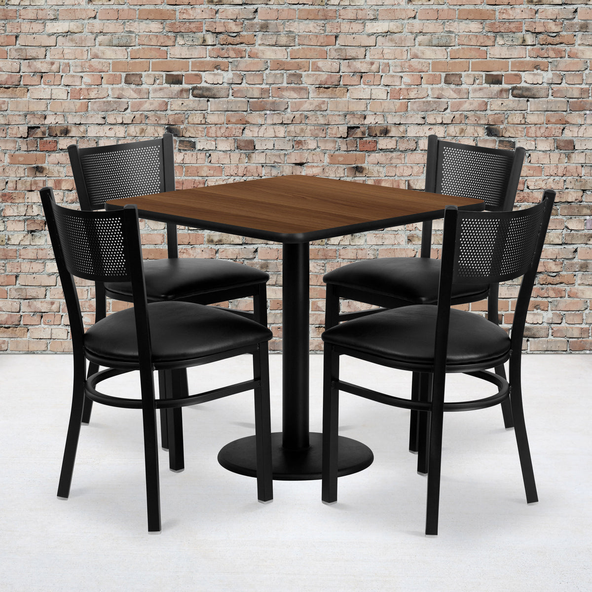 30" Square Walnut Laminate Table Set with 4 Metal Chairs - Vinyl Seat - Image 2