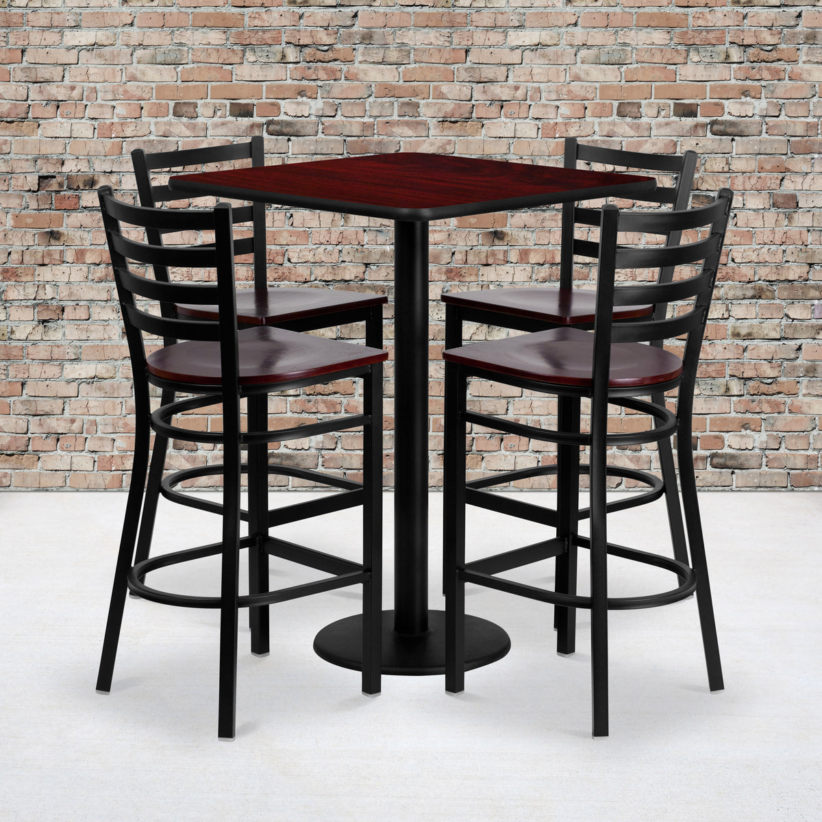 30'' Square Laminate Table Set with 4 Ladder Back Metal Barstools - Image 2