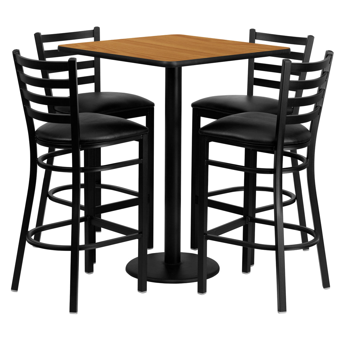 30'' Square Laminate Table Set with 4 Ladder Back Metal Barstools - Image 3