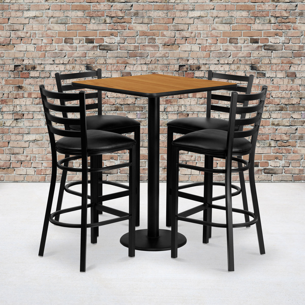 30'' Square Laminate Table Set with 4 Ladder Back Metal Barstools - Image 4
