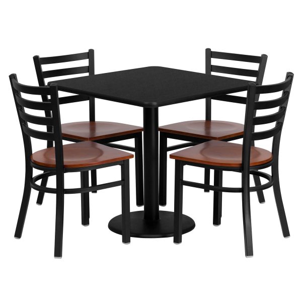 30" Square Laminate Table Set with 4 Metal Chairs - Cherry Wood Seat