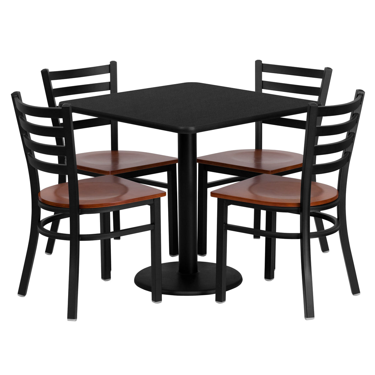 30" Square Laminate Table Set with 4 Metal Chairs - Cherry Wood Seat