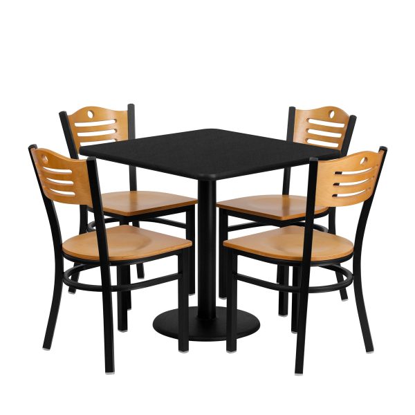 30" Square Laminate Table Set with 4 Metal Chairs - Natural Wood Seat