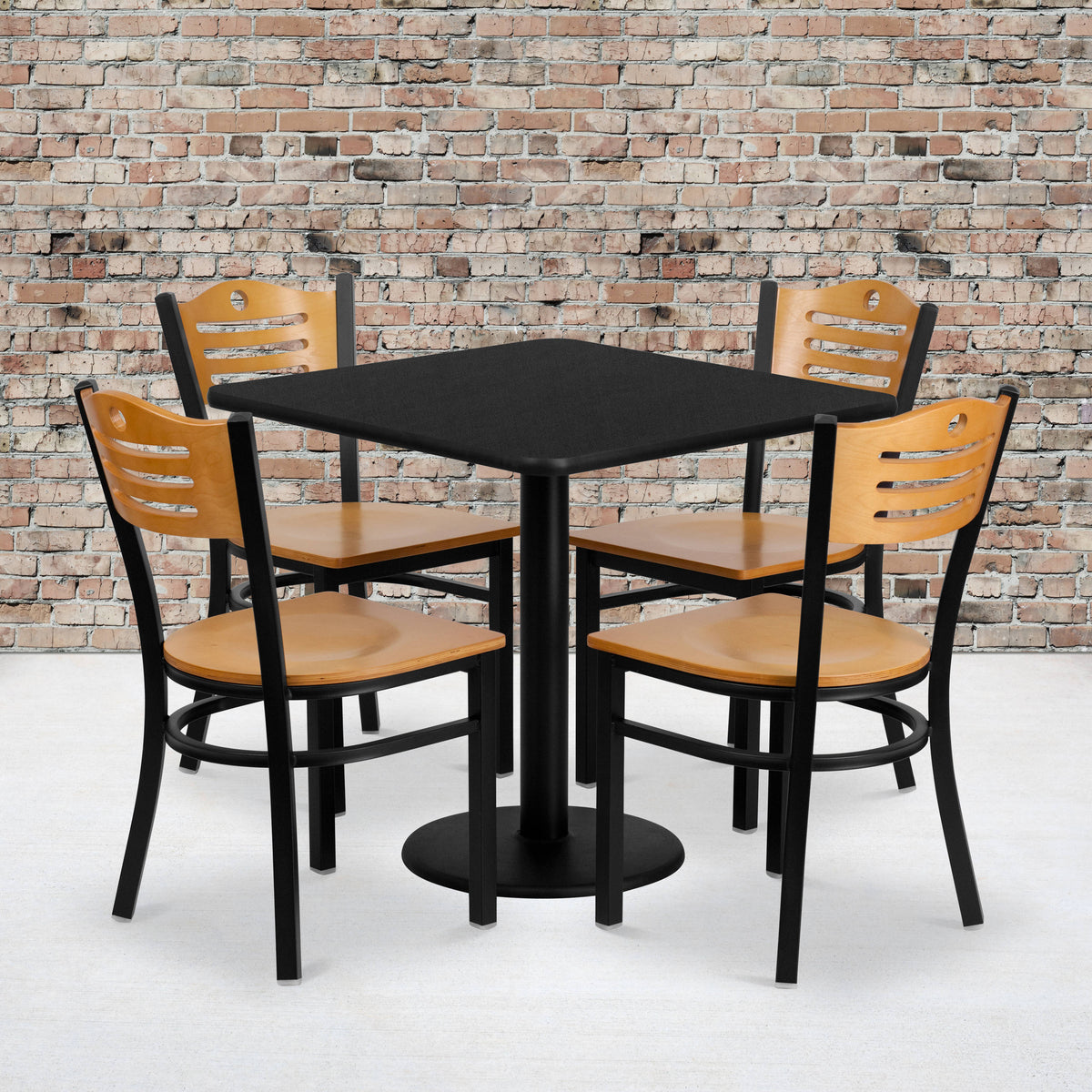 30" Square Laminate Table Set with 4 Metal Chairs - Natural Wood Seat - Image 2