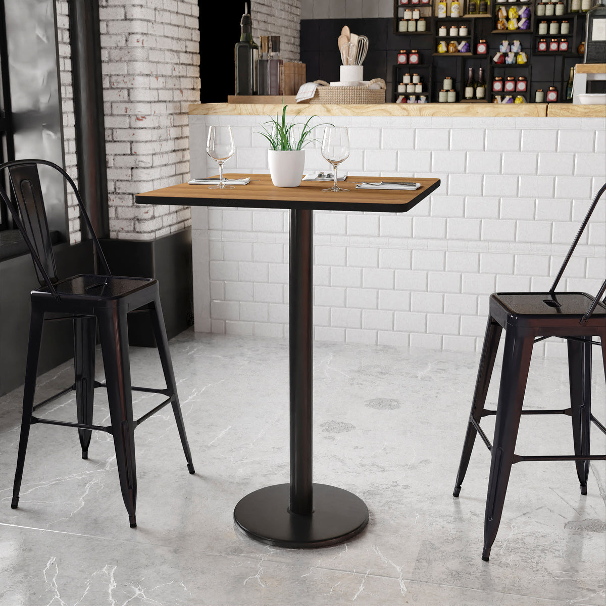 30'' Square Laminate Table Top with 18'' Round Bar Height Table Base - Image 4