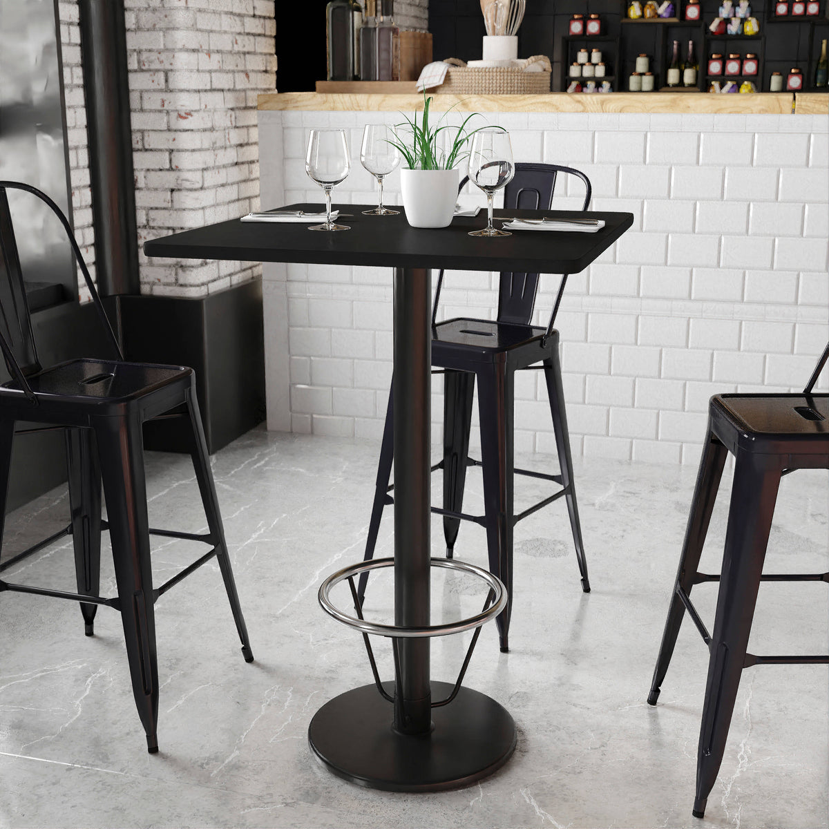 30'' Square Laminate Table Top with 18'' Round Bar Height Table Base - Image 2