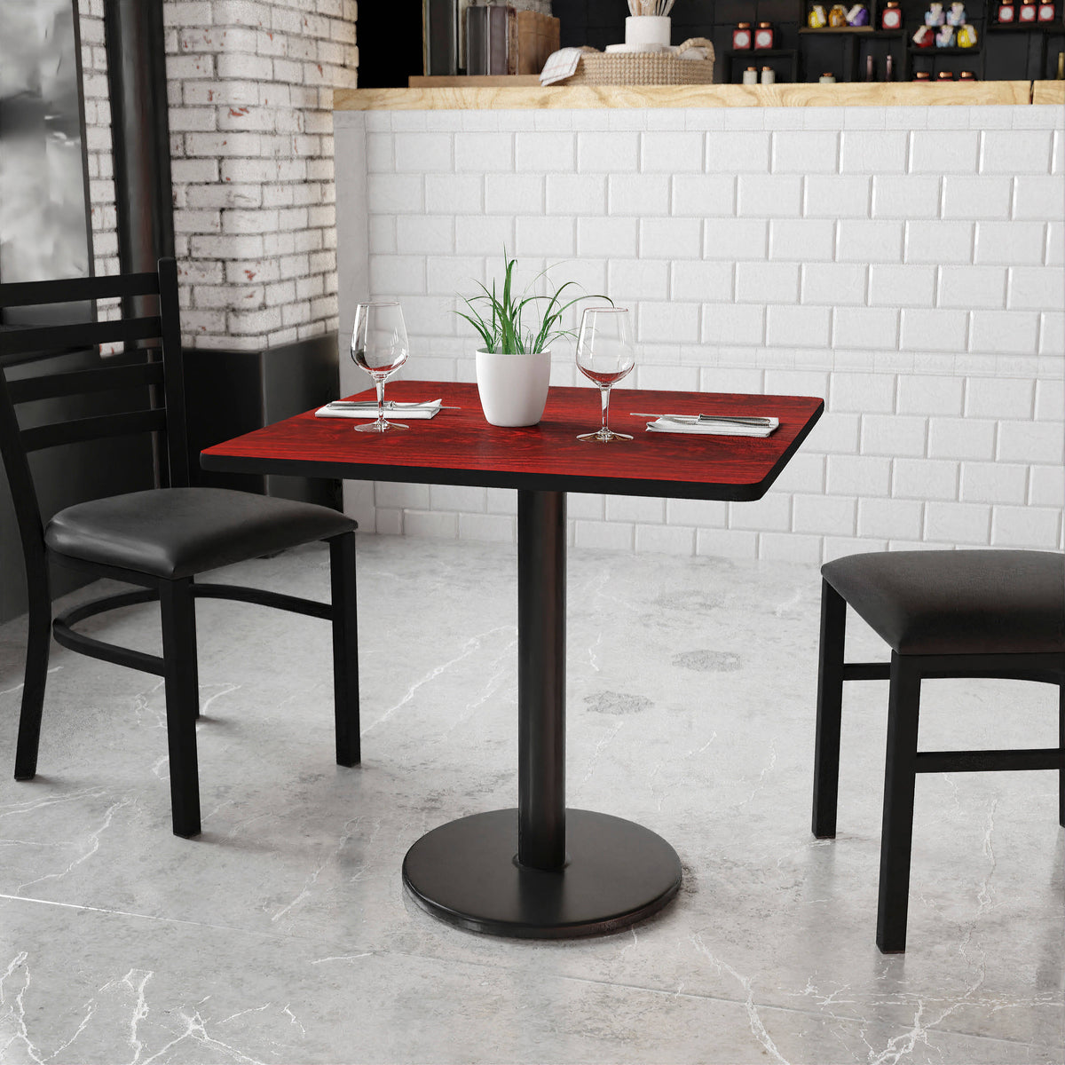 30'' Square Laminate Table Top with 18'' Round Table Height Base - Image 2