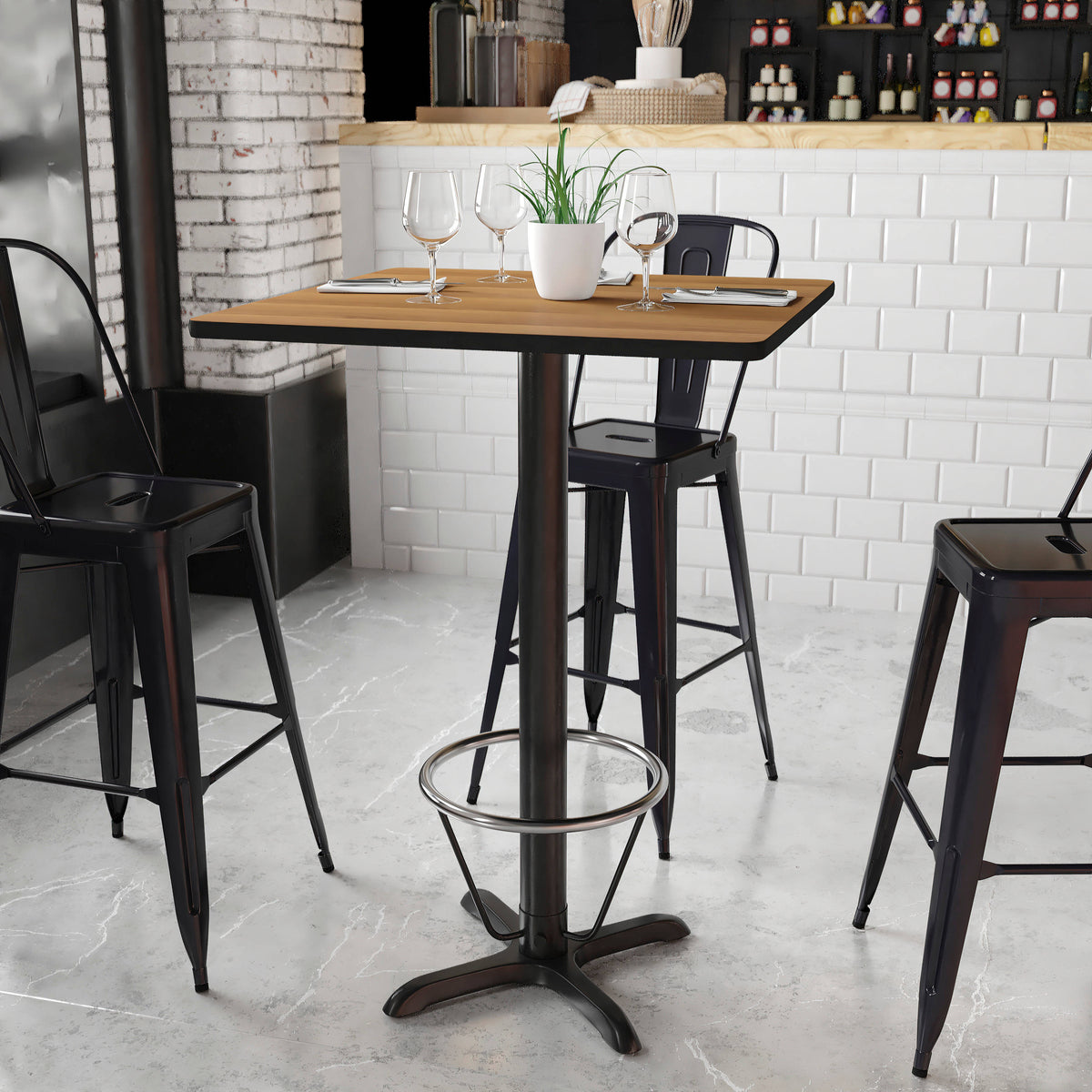 30'' Square Laminate Table Top with 22'' x 22'' Bar Height Table Base - Image 2