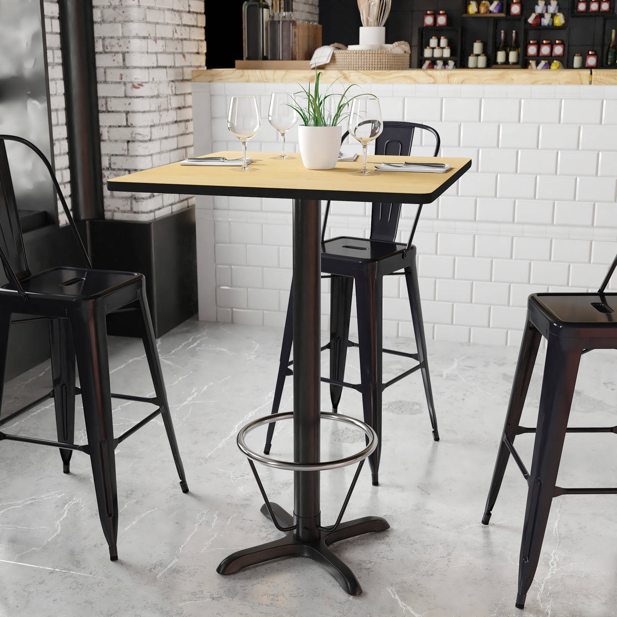 30'' Square Laminate Table Top with 22'' x 22'' Bar Height Table Base - Image 4