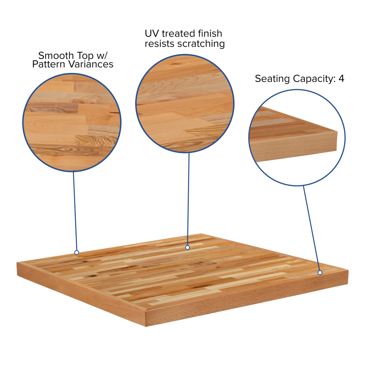 30" Square Butcher Block Style Table Top - Restaurant Table Top - Image 3