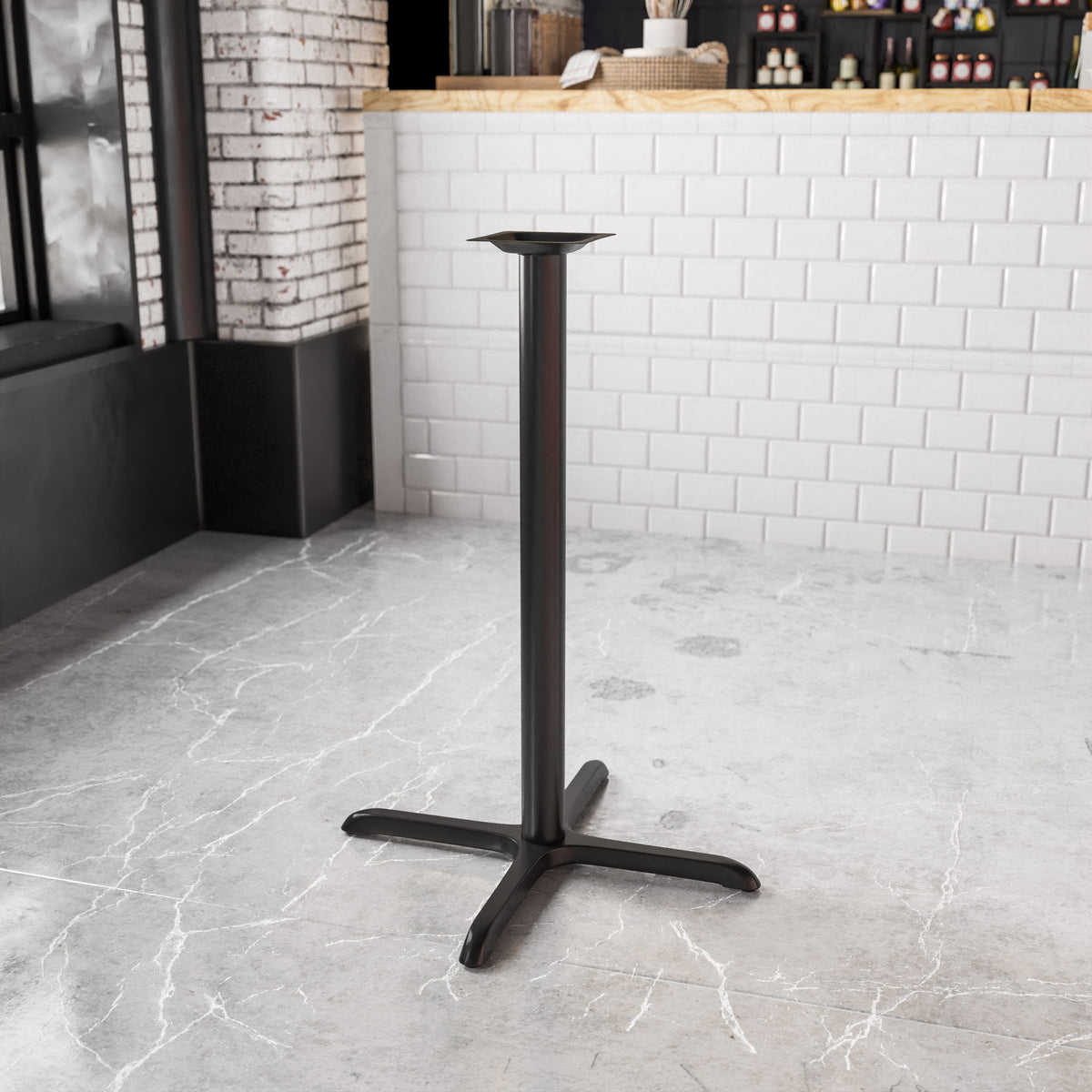 30" x 30" Restaurant Table X-Base with 3" Dia. Bar Height Column - Image 2