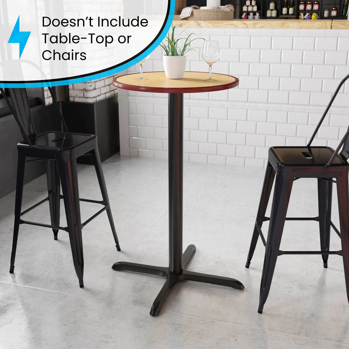 30" x 30" Restaurant Table X-Base with 3" Dia. Bar Height Column - Image 4