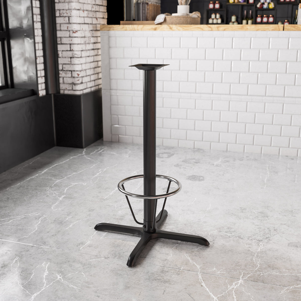 30" x 30" Restaurant Table X-Base with 3" Dia. Bar Height Column & Foot Ring - Image 2