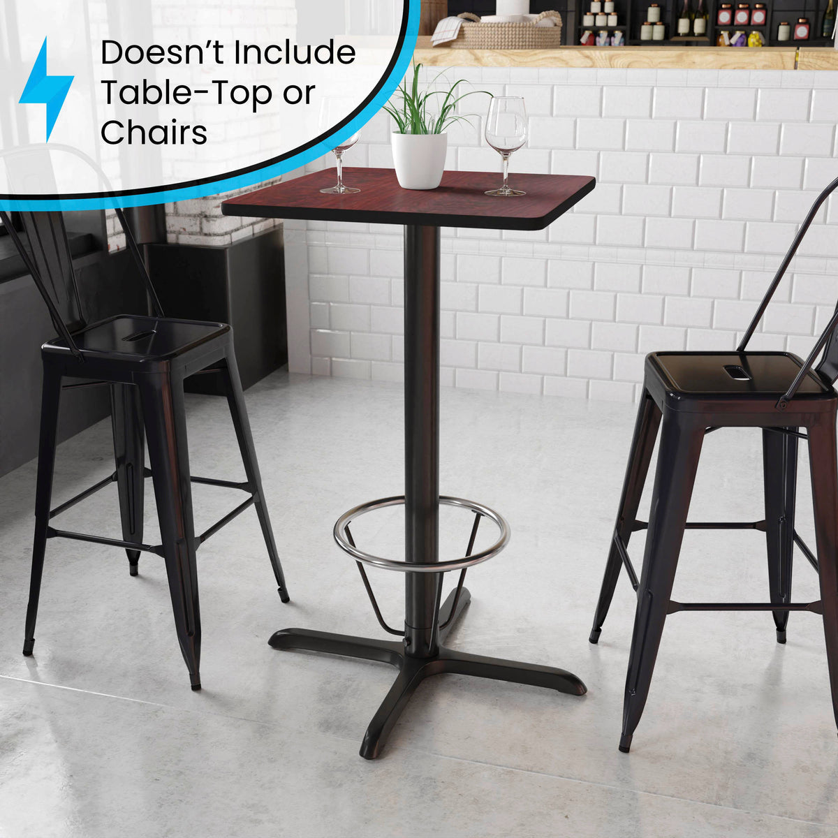 30" x 30" Restaurant Table X-Base with 3" Dia. Bar Height Column & Foot Ring - Image 4
