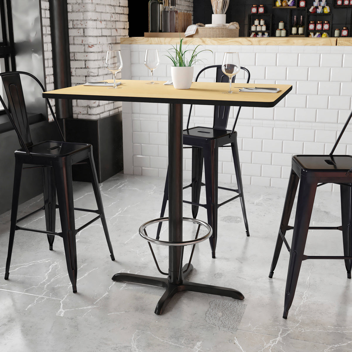 30'' x 42'' Rectangular Table Top with 23.5'' x 29.5'' Bar Height Table Base - Image 4