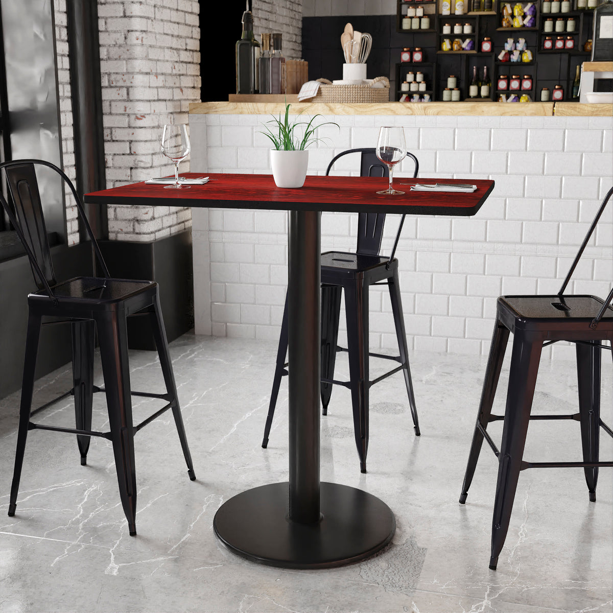 30'' x 42'' Rectangular Laminate Table Top with 24'' Round Bar Height Table Base - Image 4