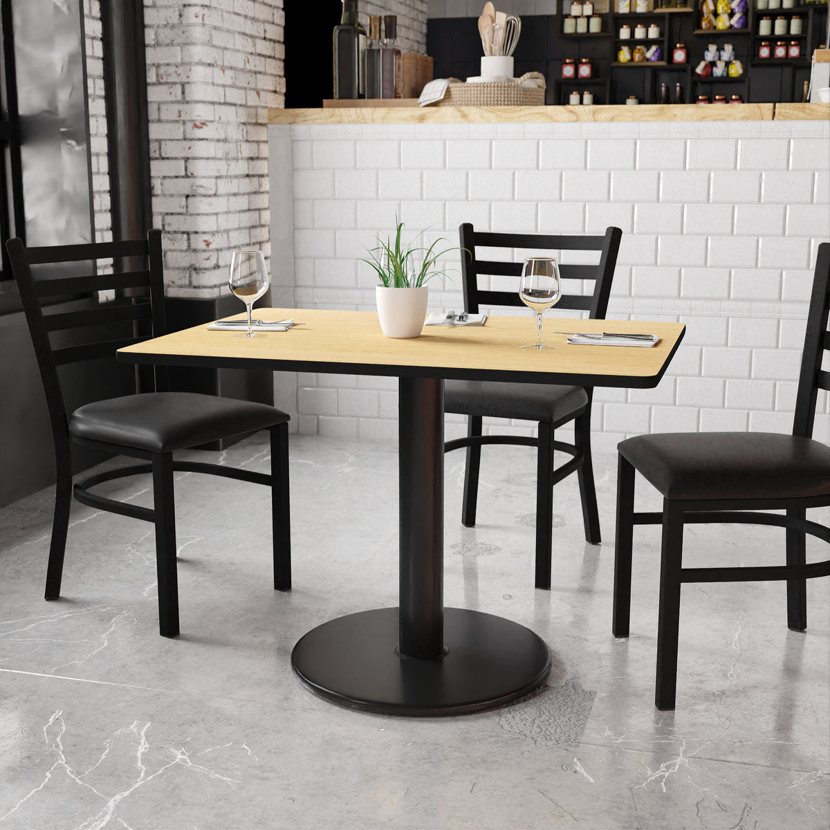 30'' x 42'' Rectangular Laminate Table Top with 24'' Round Table Height Base - Image 2