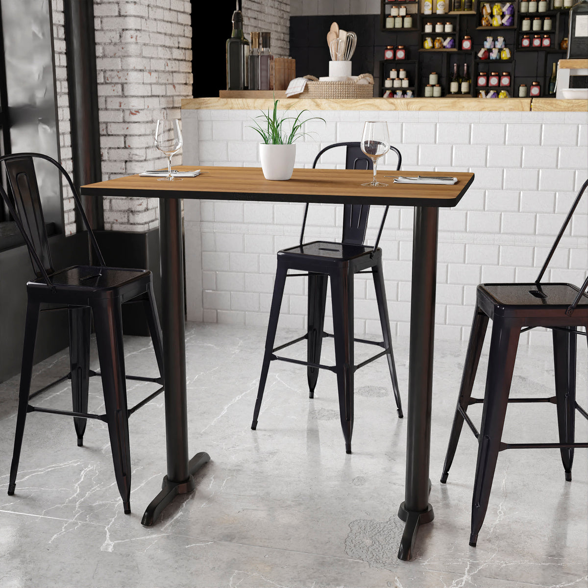 30'' x 42'' Rectangular Table Top with 5'' x 22'' Bar Height Table Bases - Image 2