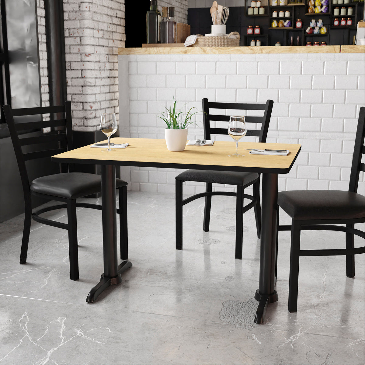 30'' x 42'' Rectangular Laminate Table Top with 5'' x 22'' Table Height Bases - Image 4