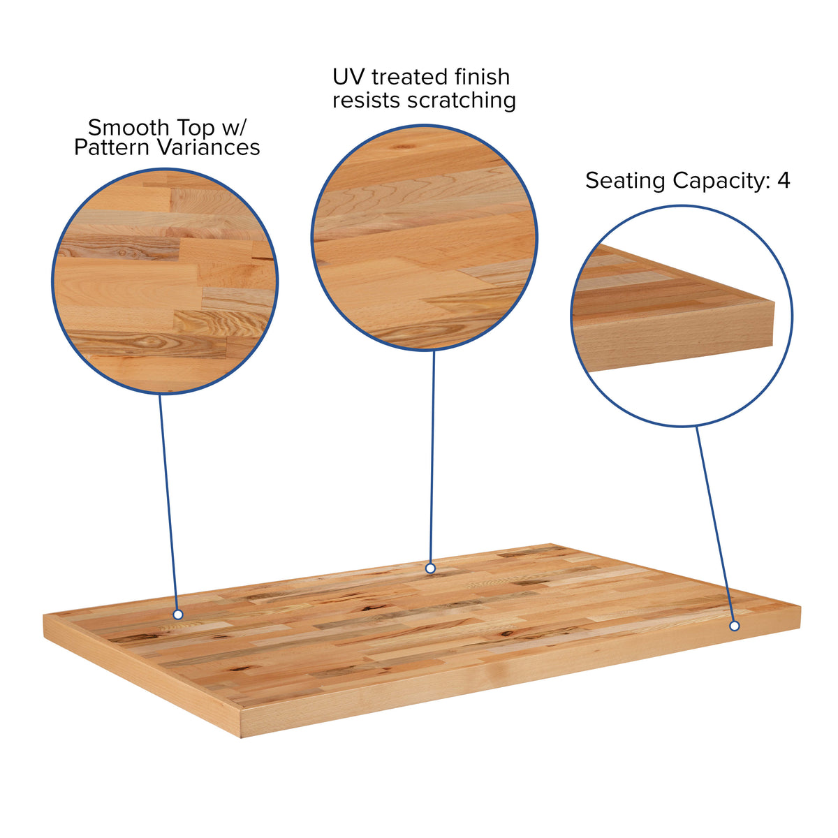 30" x 48" Rectangle Butcher Block Style Table Top - Restaurant Table Top - Image 3