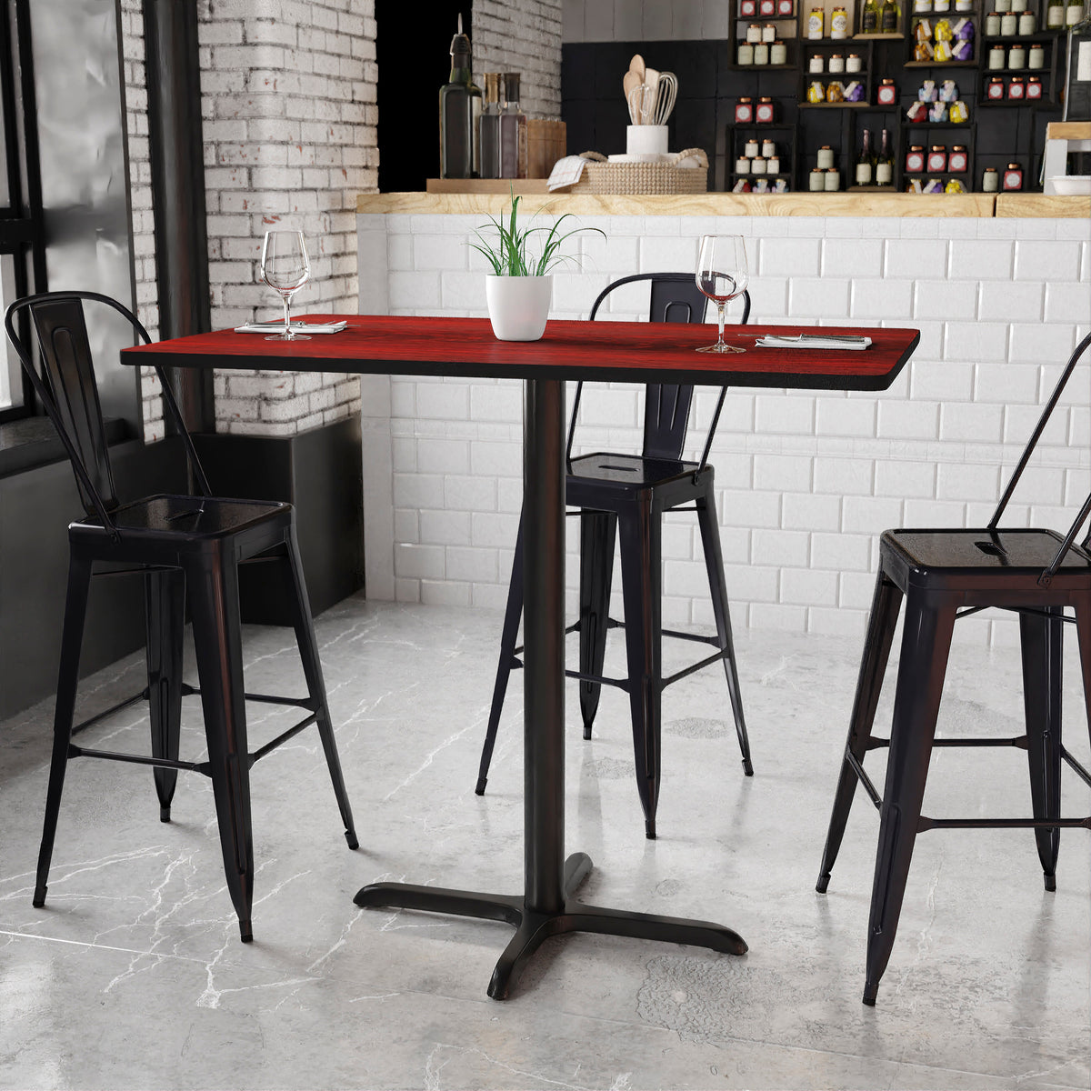 30'' x 48'' Rectangular Table Top with 23.5'' x 29.5'' Bar Height Table Base - Image 4
