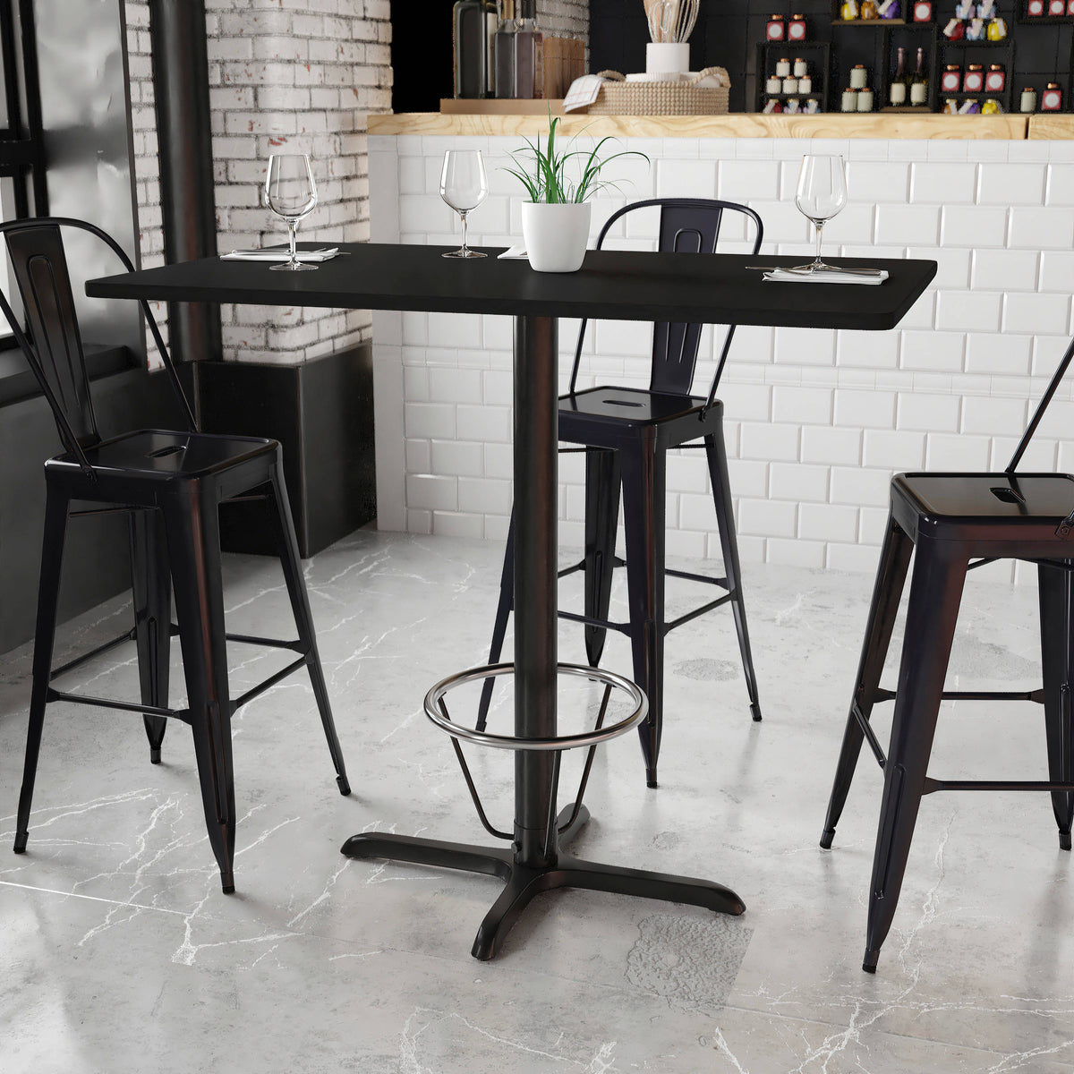 30'' x 48'' Rectangular Table Top with 23.5'' x 29.5'' Bar Height Table Base - Image 2