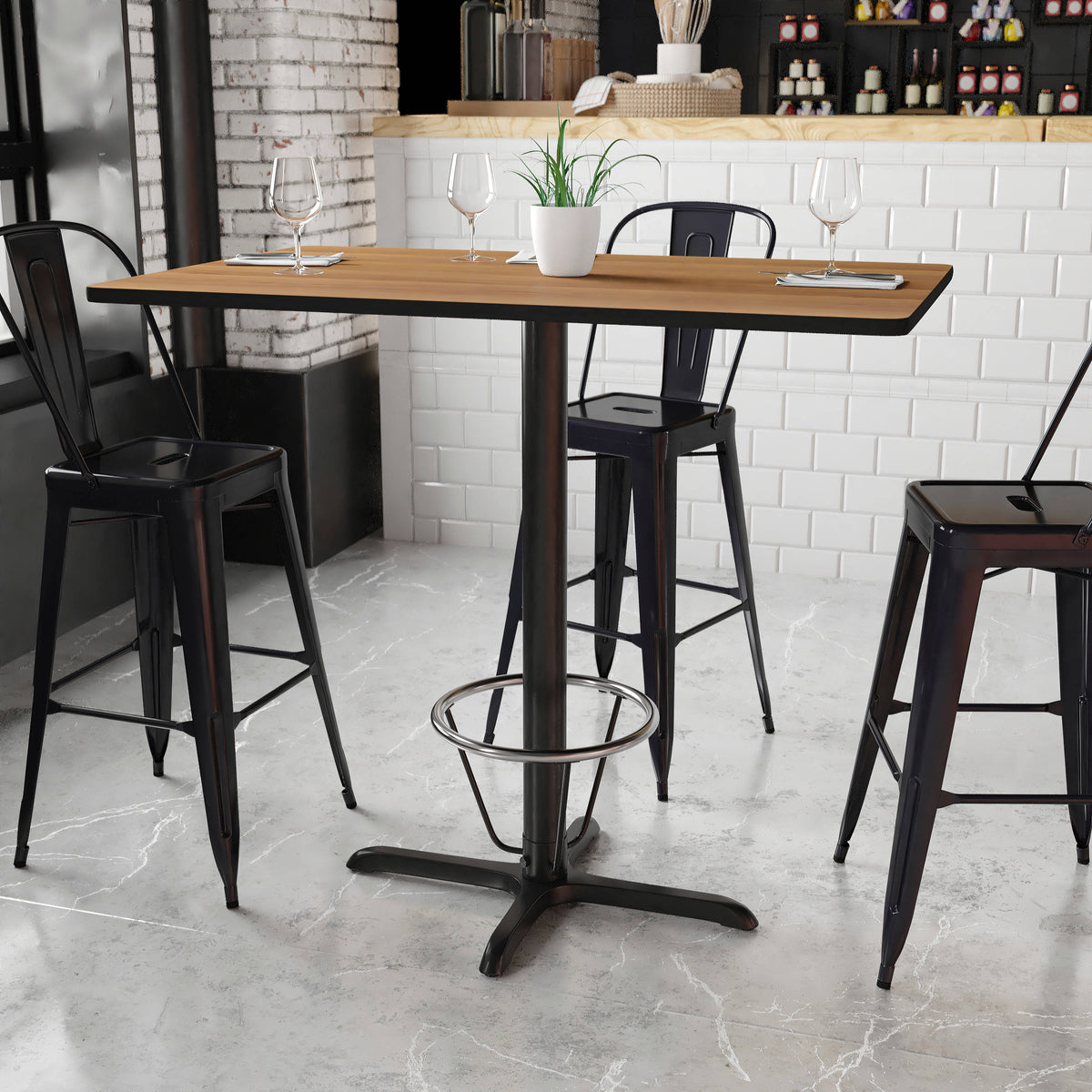 30'' x 48'' Rectangular Table Top with 23.5'' x 29.5'' Bar Height Table Base - Image 4