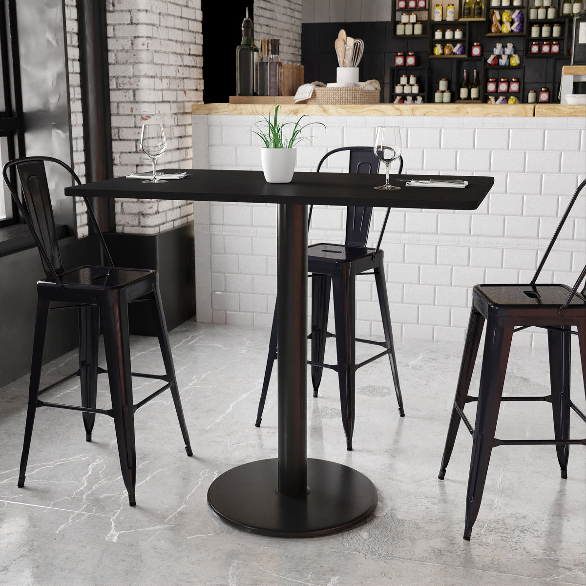 30'' x 48'' Rectangular Laminate Table Top with 24'' Round Bar Height Table Base - Image 2