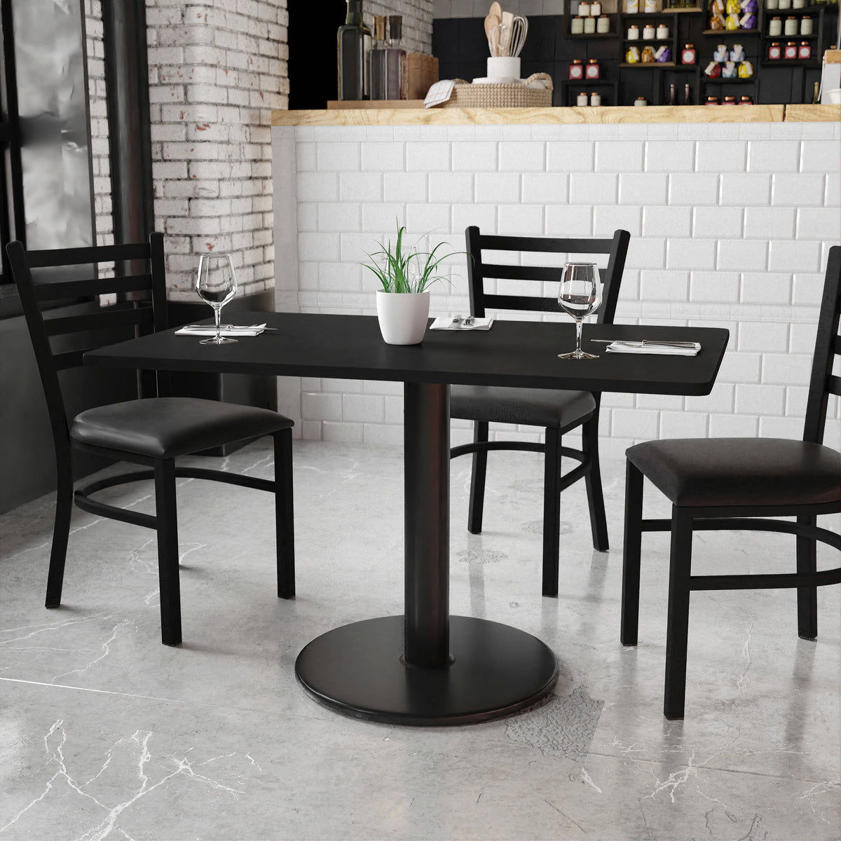 30'' x 48'' Rectangular Laminate Table Top with 24'' Round Table Height Base - Image 2
