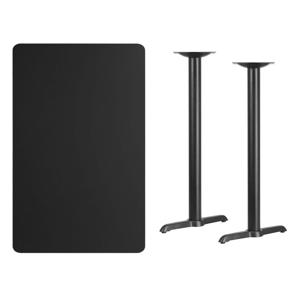 30'' x 48'' Rectangular Table Top with 5'' x 22'' Bar Height Table Bases - Image 3