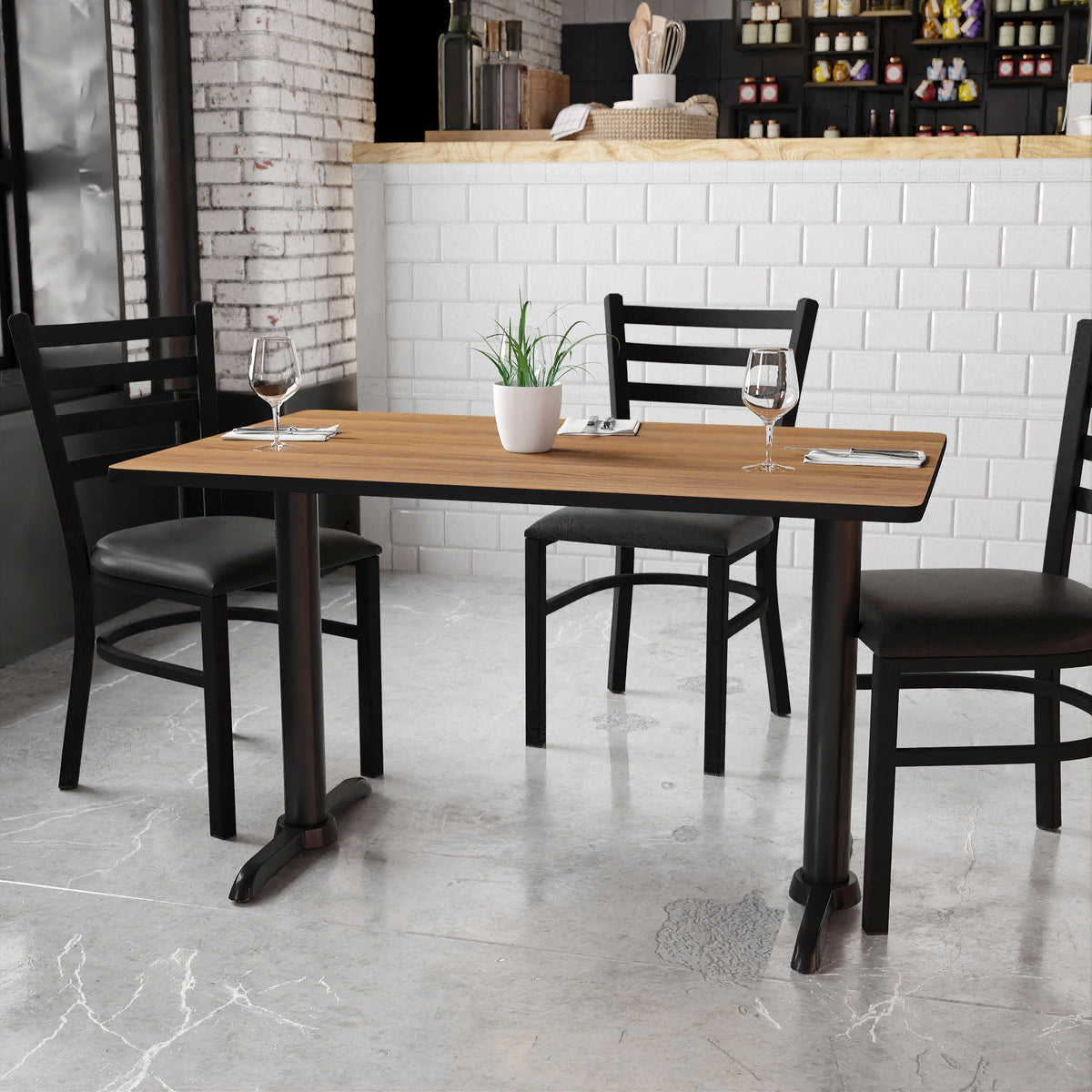 30'' x 48'' Rectangular Laminate Table Top with 5'' x 22'' Table Height Bases - Image 2