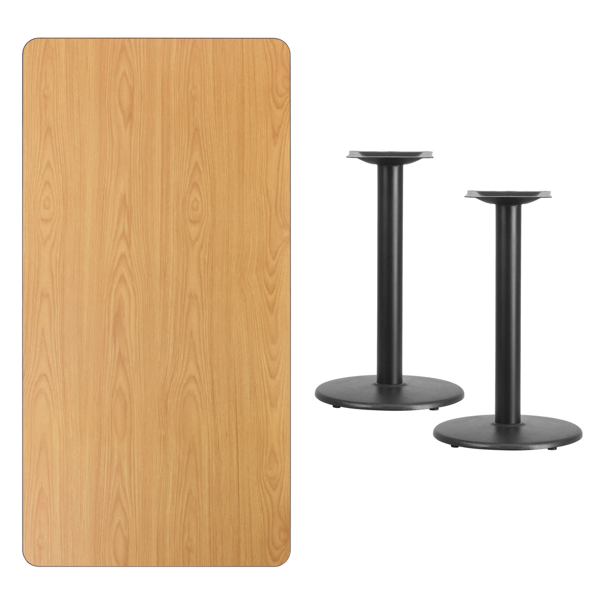 30'' x 60'' Rectangular Laminate Table Top with 18'' Round Table Height Bases - Image 2