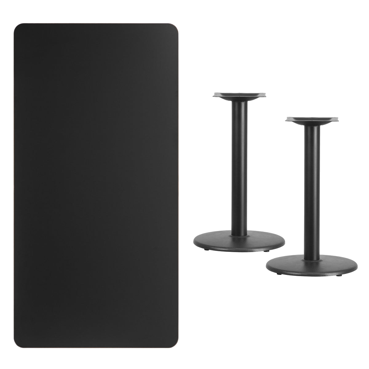 30'' x 60'' Rectangular Laminate Table Top with 18'' Round Table Height Bases - Image 3