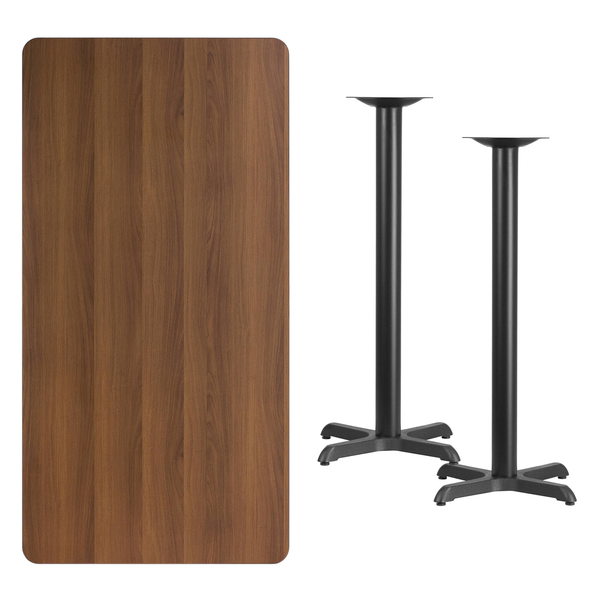 30'' x 60'' Rectangular Table Top with 22'' x 22'' Bar Height Table Bases - Image 2