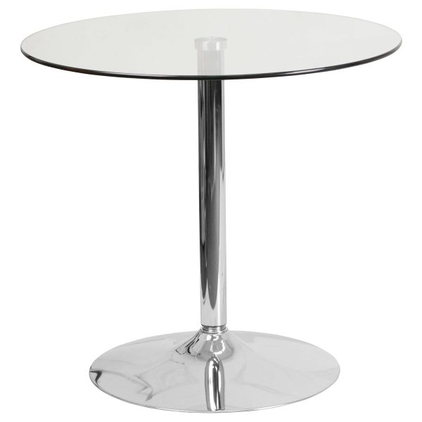 31.5" Round Glass Table with 29"H Chrome Base - Pedestal Table - Event Table