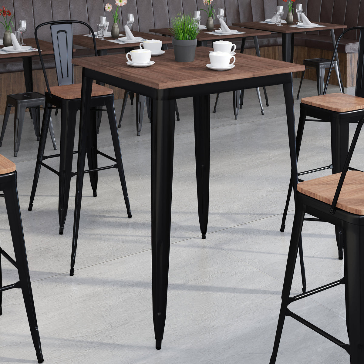 31.5" Square Metal Indoor Bar Height Table with Rustic Wood Top - Image 2